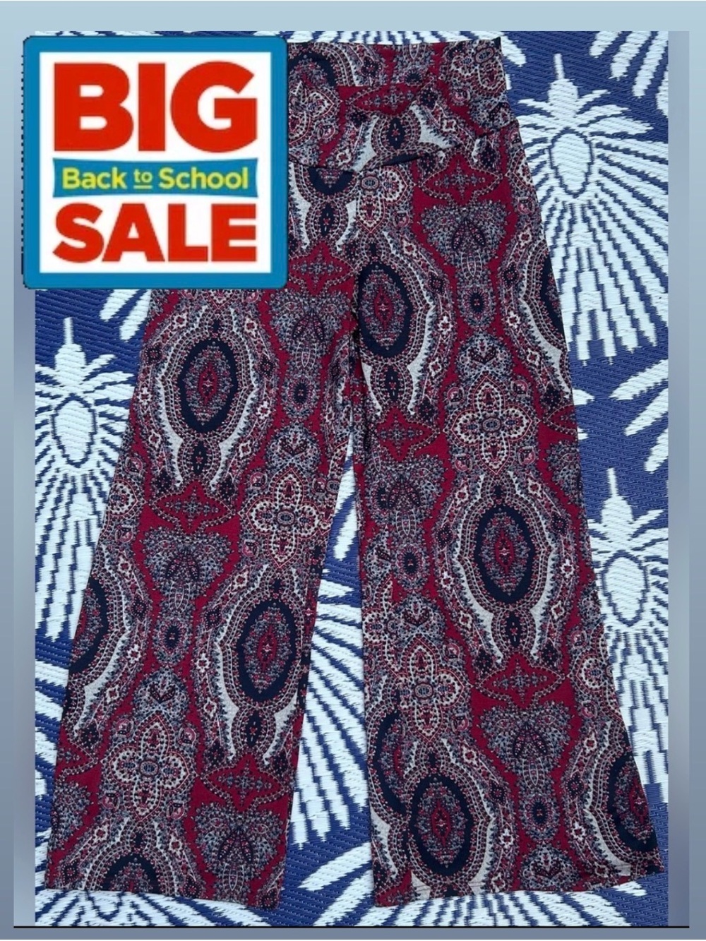 🍎Back2SchoolSale!🍎 Y2K About A Girl Red Paisley Wide-Leg Palazzo Pants - size XL